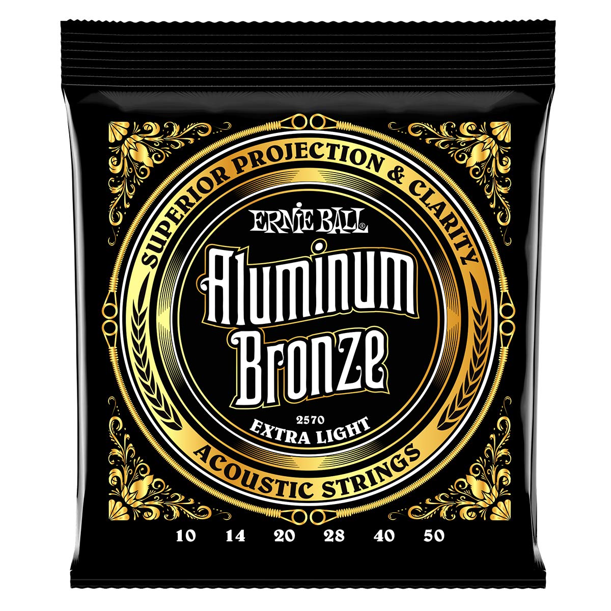 Ernie Ball Extra Light Aluminum Bronze Acoustic Guitar Strings, 10-50 Gauge (P02570)